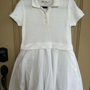 Flat White Knit Polo Top/Full White Skirt Dress Medium